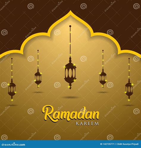 Ramadan Kareem Greeting Card Design With Arabic Lanterns Golden