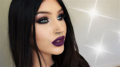 Dramatic Silver Glitter Smokey Eyes And Purple Lips Makeup Tutorial