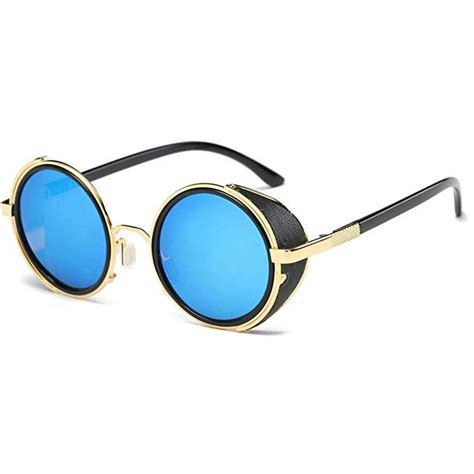 Dollger Steampunk Vintage Retro Round Sunglasses Metal Circle Frame Black Lensgold