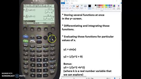 Using A Ti 89 To Store Differentiate And Integrate Functions Youtube