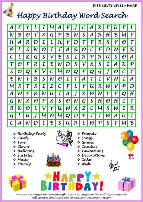 Happy Birthday Word Searches Easy And Hard Versions With Answers