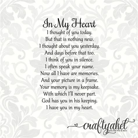 In My Heart Poem Bereavement Mourning Sympathy Grief Funeral Svg Pdf Png Digital