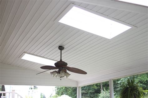 Check out how the soffits and porch looks with our 4″ beaded ceiling! Golden Boys and Me: Covered Patio