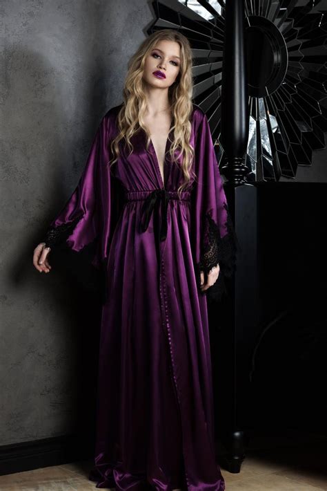 Old Hollywood Robepurple Pagan Robelong Silk Burlesque Etsy Night Gown Satin Dressing Gown