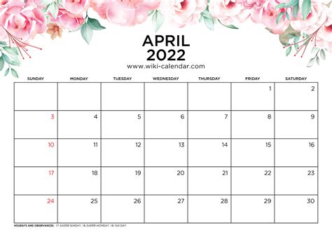 Free Printable April 2022 Calendars Wiki Calendar