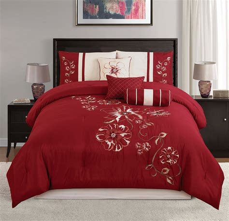 Buy Chezmoi Collection 7 Piece Red Floral Hibiscus Embroidery Beige