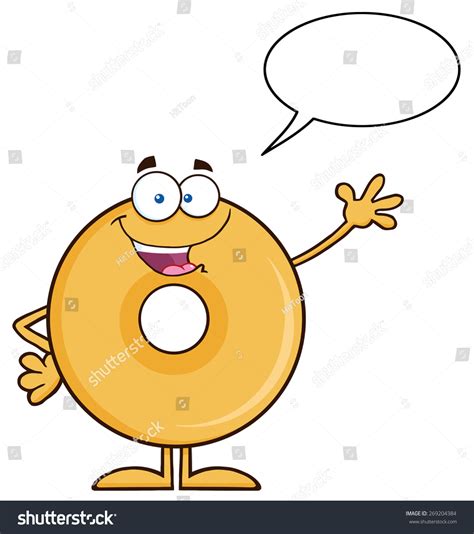 Funny Donut Cartoon Character Waving Vector Illustration Isolated On