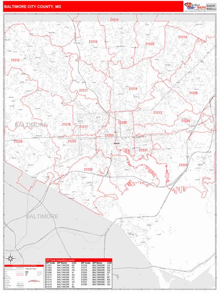 Baltimore City County Md Zip Code Maps Red Line