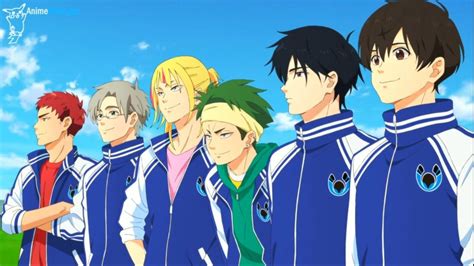 Anime Characters Standing In Front Of A Blue Sky