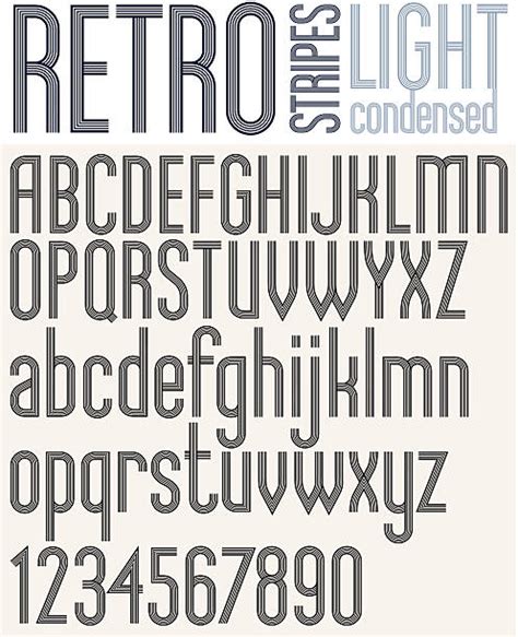 Retro Stripe Alphabet Vector Font In 70s Style Illustrations Royalty