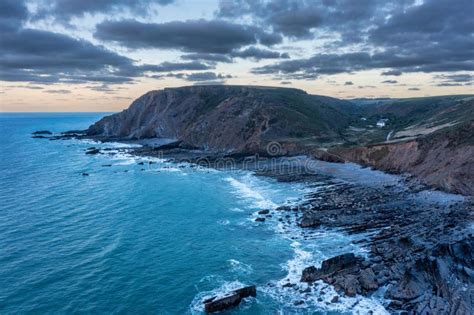 Gorgeous Vibrant Aerial Drone Landscape Sunset Image Of Welcombe Mouth