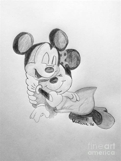 Mickey Minnie Cuddle Buddies Black And White Art Print By Scott D Van