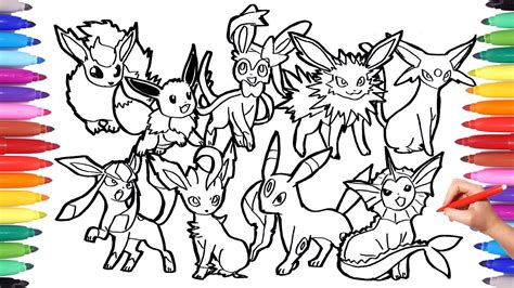 Pokemon Coloring Pages Eevee Evolutions Together Pokemon Eevee Coloring