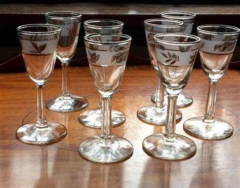 Vintage Libbey Silver Foliage Cordial Glasses Set 8 In Orig Etsy Libbey Cordial Glasses