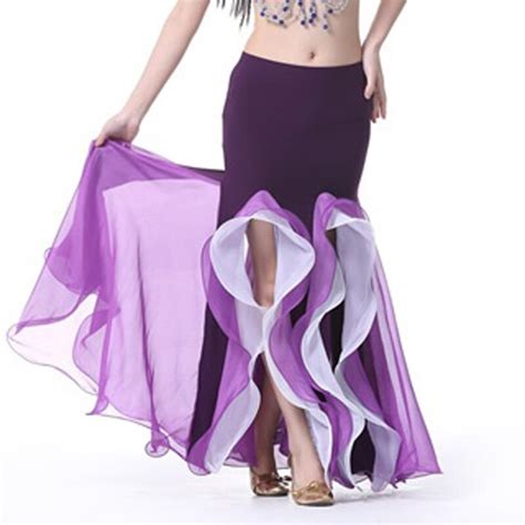 Belly Dance Costume Double Layers Two Side Slits 2 Color Long Skirt