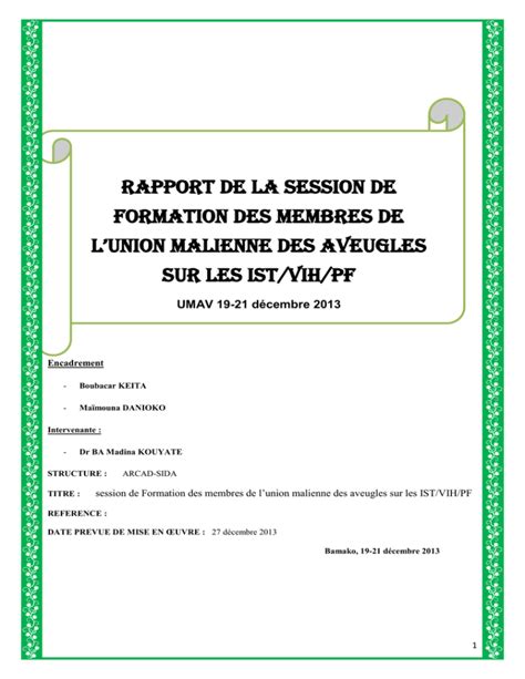 Rapport De La Session De Formation Des Membres