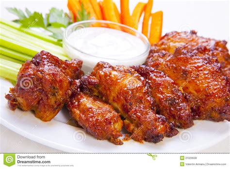 Buffalo Chicken Wings With Cream Cheese Dip Stock Photo