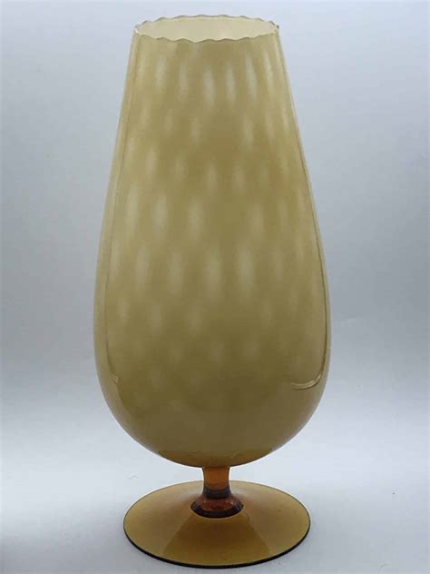 Mid Century Italian Glass Empoli Amber Cased Diamond Pattern Vase — Antiques Arena
