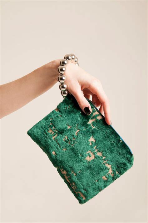 Clutch With Handle Emerald Green Velvet Wristlet Bag Evening Custom