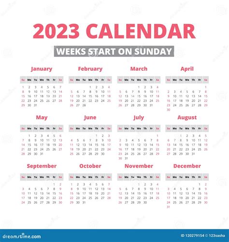 Calendário Simples De 2023 Anos Ilustração Do Vetor Ilustração De