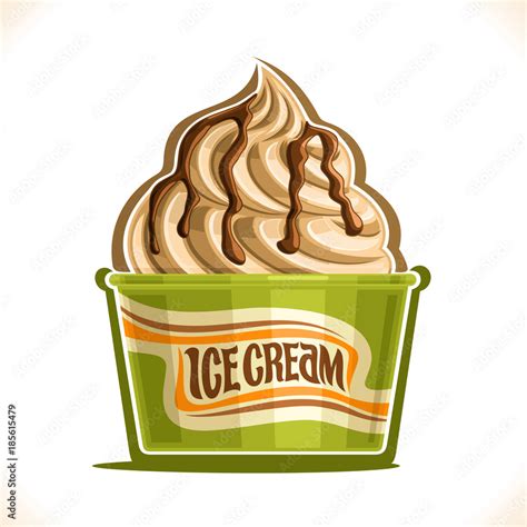 Vector Illustration Of Vanilla Ice Cream In Paper Cup Soft Serve Swirl Sundae In Cardboard Tub