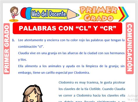Palabras Con Cr Y Cl Para Primer Grado De Primaria Web Del Docente