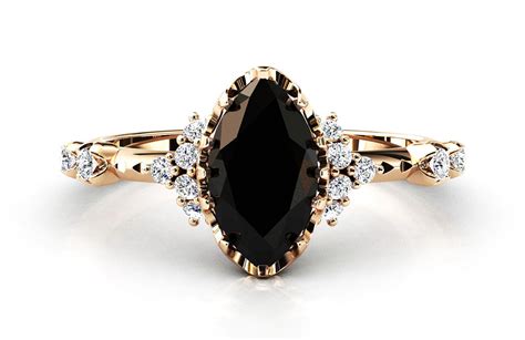 Vintage Black Onyx Engagement Ring Antique Marquise Black Onyx Etsy