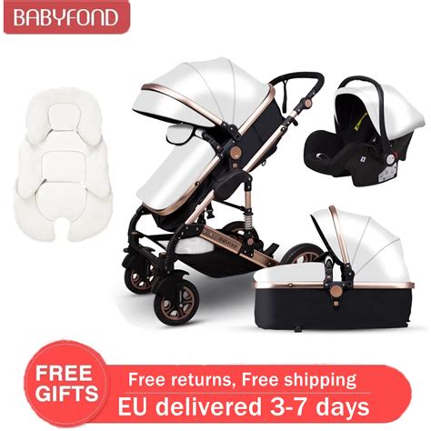 Babyfond Baby Stroller 3 In 1 High Landscape Baby Cart Pu Leather