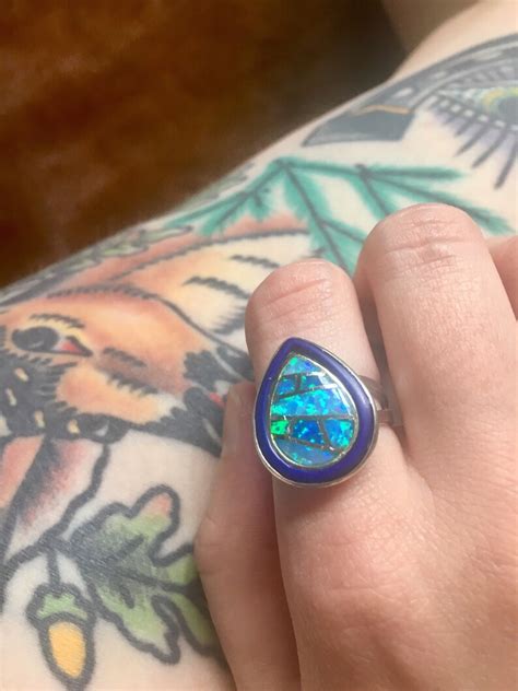 Vintage Opal Ring Sterling Silver Fire Opal Mosaic Blue Enamel Etsy