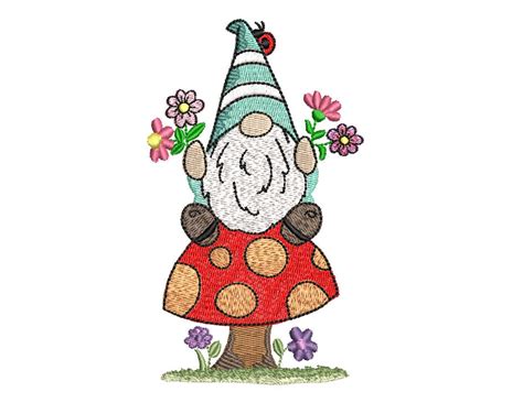 Gnome On Mashroom Embroidery Design Etsy