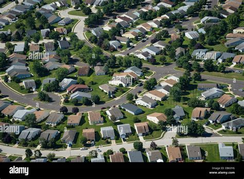 Aerial View Of Residential Houses In Suburban Neighborhood New Stock