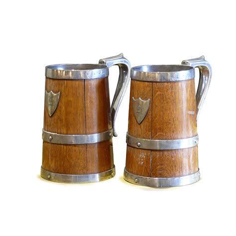 Tall Oak And Silver Bound Barrel Tankard With Shield Crest Prop Hire