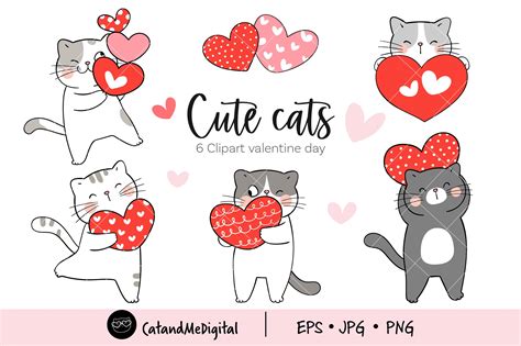 Valentine Cute Cat Clipart Graphic By Catandme · Creative Fabrica