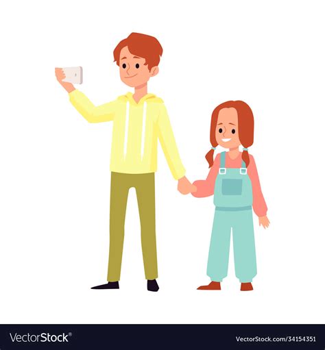Brother And Sister Holding Hands Flat Cartoon Vector Image