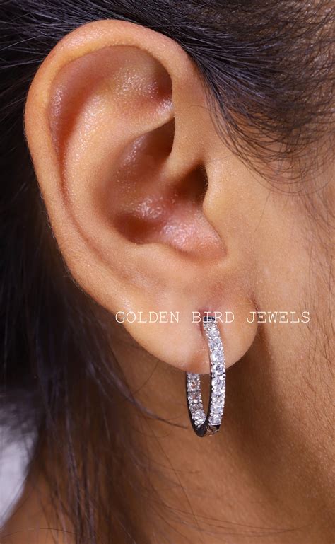 Inside Out Hoop Earrings Round Moissanite Huggies Earrings Etsy