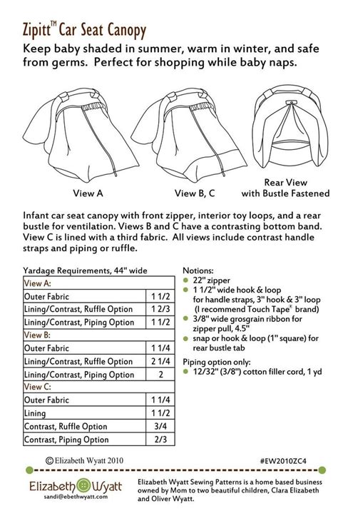 Zipitt Car Seat Canopy Sewing Pattern Fits All Baby Car Seats Instant