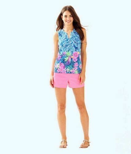 Lilly Pulitzer Essie Floral Printed Tunic Tank Top Resort Cotton Xxs