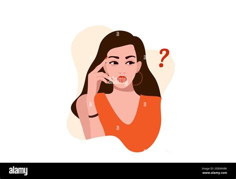 Thinking Girl Beautiful Face With Question Mark Stock Vector Image