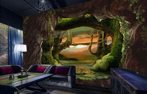 Custom Modern Wallpaper Cave Stone Virgin Forest 3d Wallpaper Living