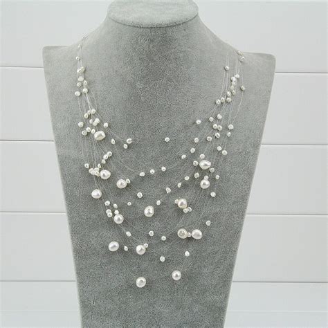 Strand Multi Strand Chunky Pearl Necklace Baroque Freshwater Pearl Statement Bib Necklace