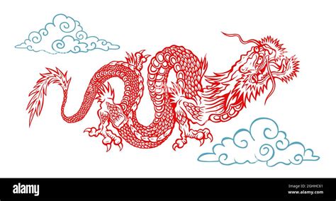 Ilustración Vectorial De Un Dragón Chino Dragón Asiático Rojo Con