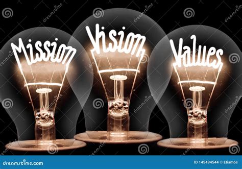 Light Bulbs With Mission Vision Values Concept Stock Photo Image Of
