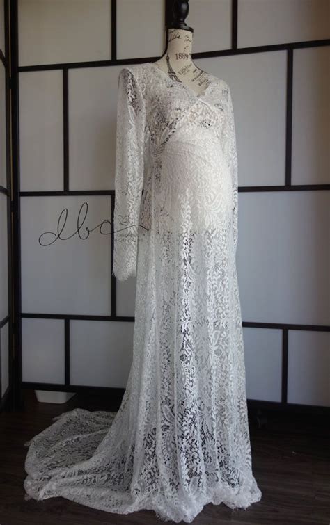 Rts White Lace Maternity Dress With Long Sleeves Floor Length Maxi