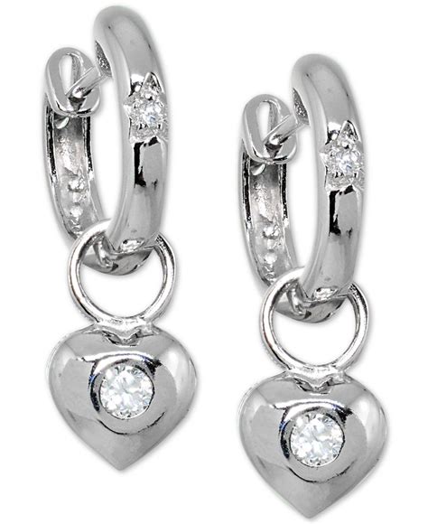 Giani Bernini Cubic Zirconia Puff Heart Hoop Earrings In Sterling