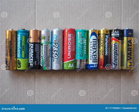 Aa Batteries Of Many Different Brands Editorial Stock Photo Image Of