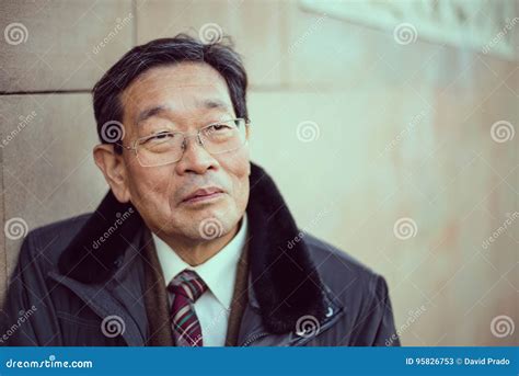 Japanese Senior Old Man Outdoors Smiling And Happy Portrait Stock Image