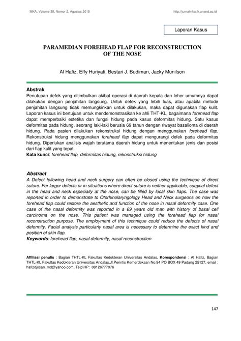 PDF PARAMEDIAN FOREHEAD FLAP FOR RECONSTRUCTION OF THE NOSE