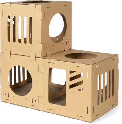 Navaris Modular Cardboard Cat House Diy Corrugated Cardboard Configurable Play Tower Condo For