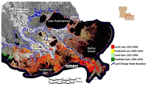 Land Loss Map Weathering And Erosion Lake Pontchartrain Erosion