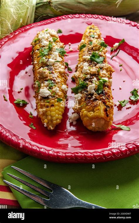 Mexican Street Corn Also Known As Elote Served With Chili Mayonnaise